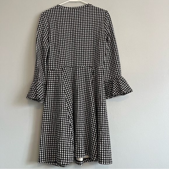 Kate Spade Houndstooth Ponte Midi Dress Bell Sleeve Black White Sz M Elegant - Picture 12 of 12